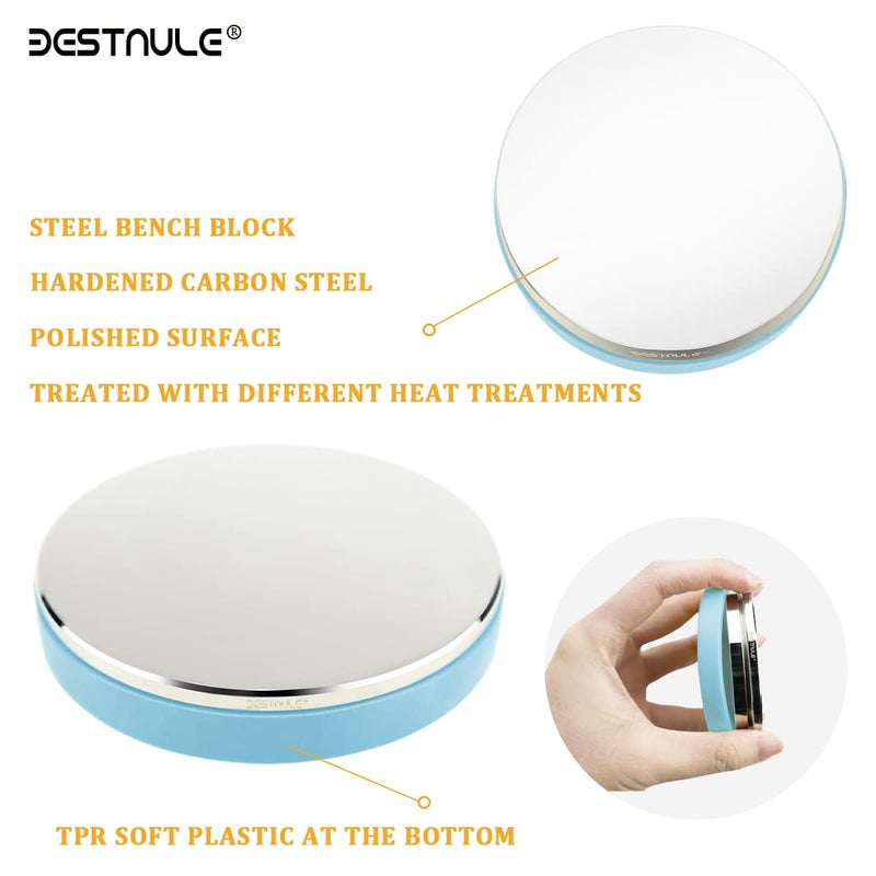 BESTNULE Professional Steel Bench Block, Covered with TPR Soft Plastic at The Bottom, Metal Stamping Table Mirror, Polishing with Chrome Plating for Jewelry Stamping Tools, (Dia: 3â€, H: 19/32â€) - Image 3
